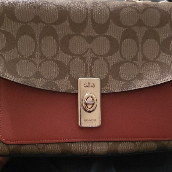 Coach Handbags - Coach Brown and Red Signature Shoulder Bag